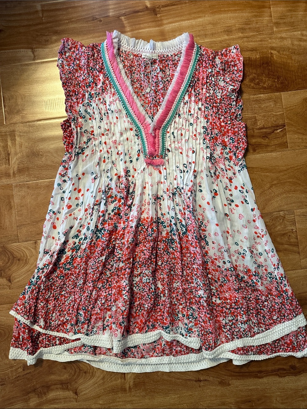 Poupette St. Barth Pink, White & Teal Floral Mini Dress